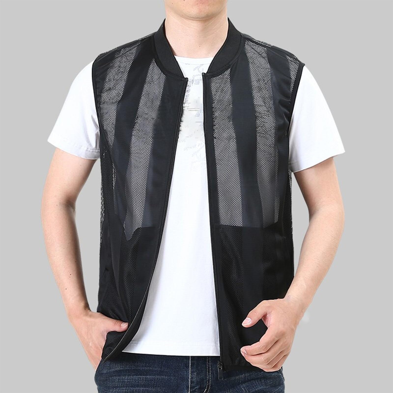 MEOILCE Mens Lightweight Casual Breathable Mesh Cycling Running Travel Vest Summer Vest Full Zip Sleeveless Jacket