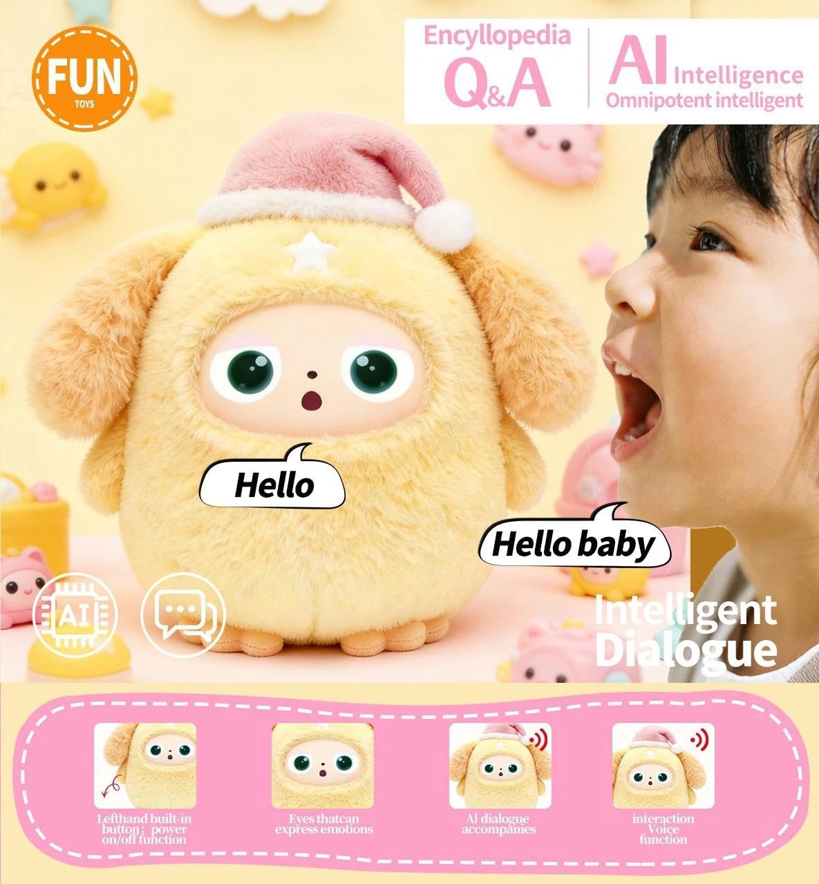 AI Intelligent Interactive Plush Toy ChatGPT, with Vibration/Tactile Perception and Children's Emotions, multilingual Companions, Interactive Games, Memory Training,Control App(Pink)