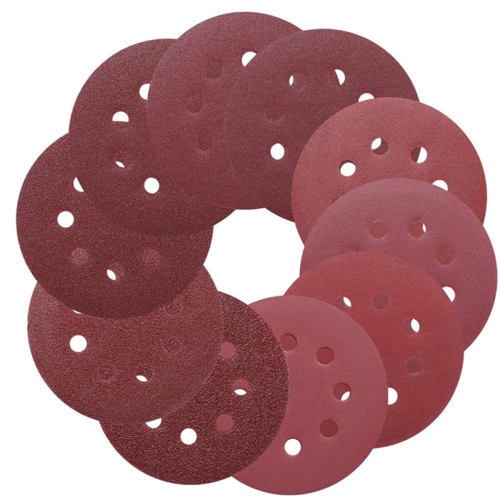 10 pièces 5 pouces 8 trous disque abrasif rond 40—1000 papiers abrasifs à grain assorti ponceuse papier abrasif rond, 10 pièces rouge, grain 1200