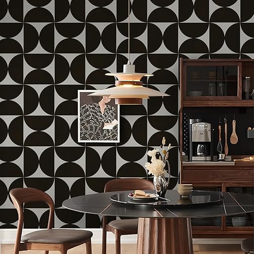 Miniatura 5 de Dimoon Papel tapiz geométrico de 393 x 17.3 pulgadas, papel pintado marrón y beige, papel de contacto cuadrado, grueso, impermeable, vintage,