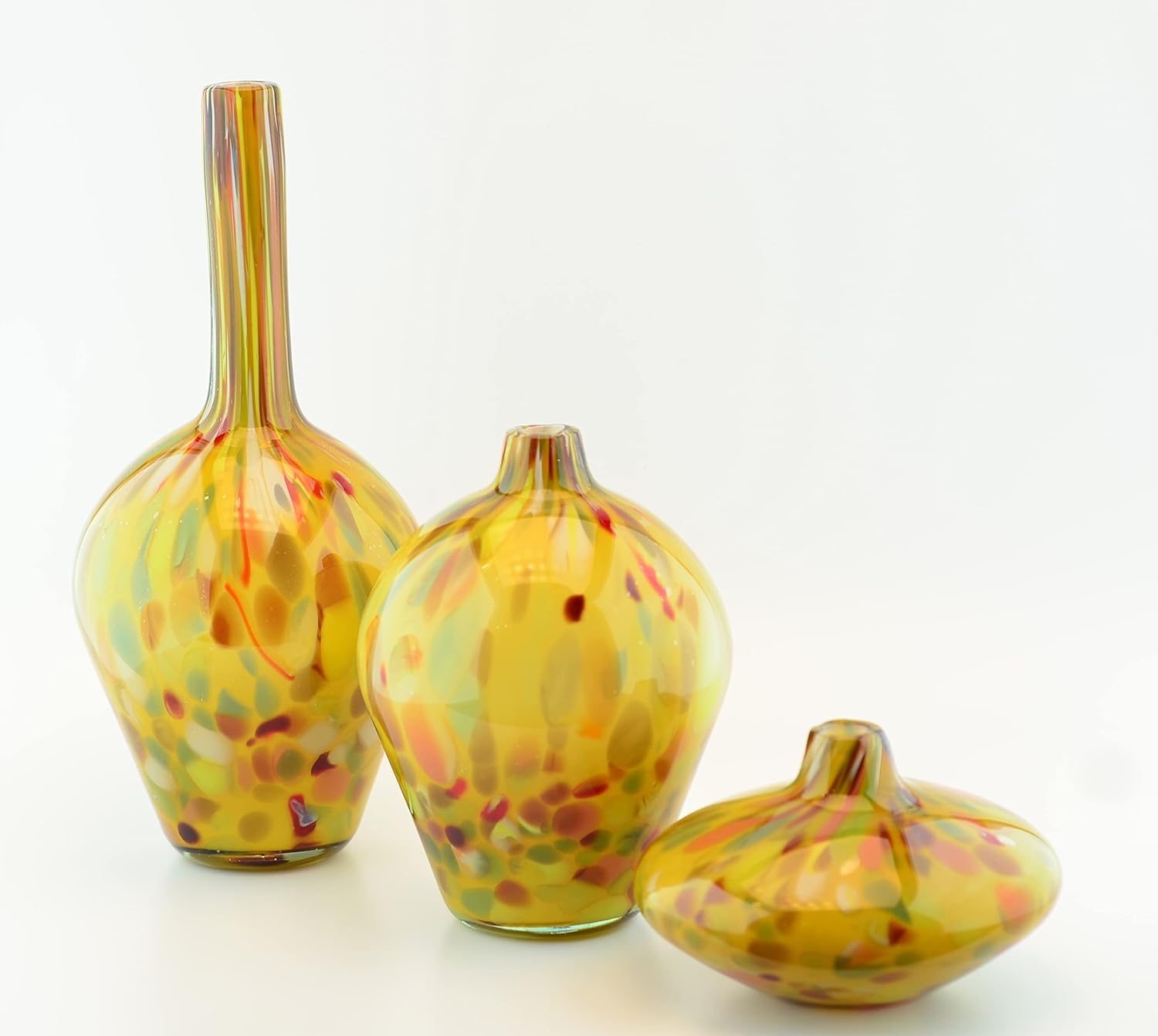 Hand Blown Glass Decorative Murano Style Vase Set Triple