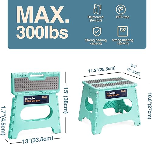 Miniatura 131 de Flottian Taburete plegable de 18 pulgadas para adultos y niños con capacidad para hasta 300 libras, taburetes plegables antideslizantes con asa,