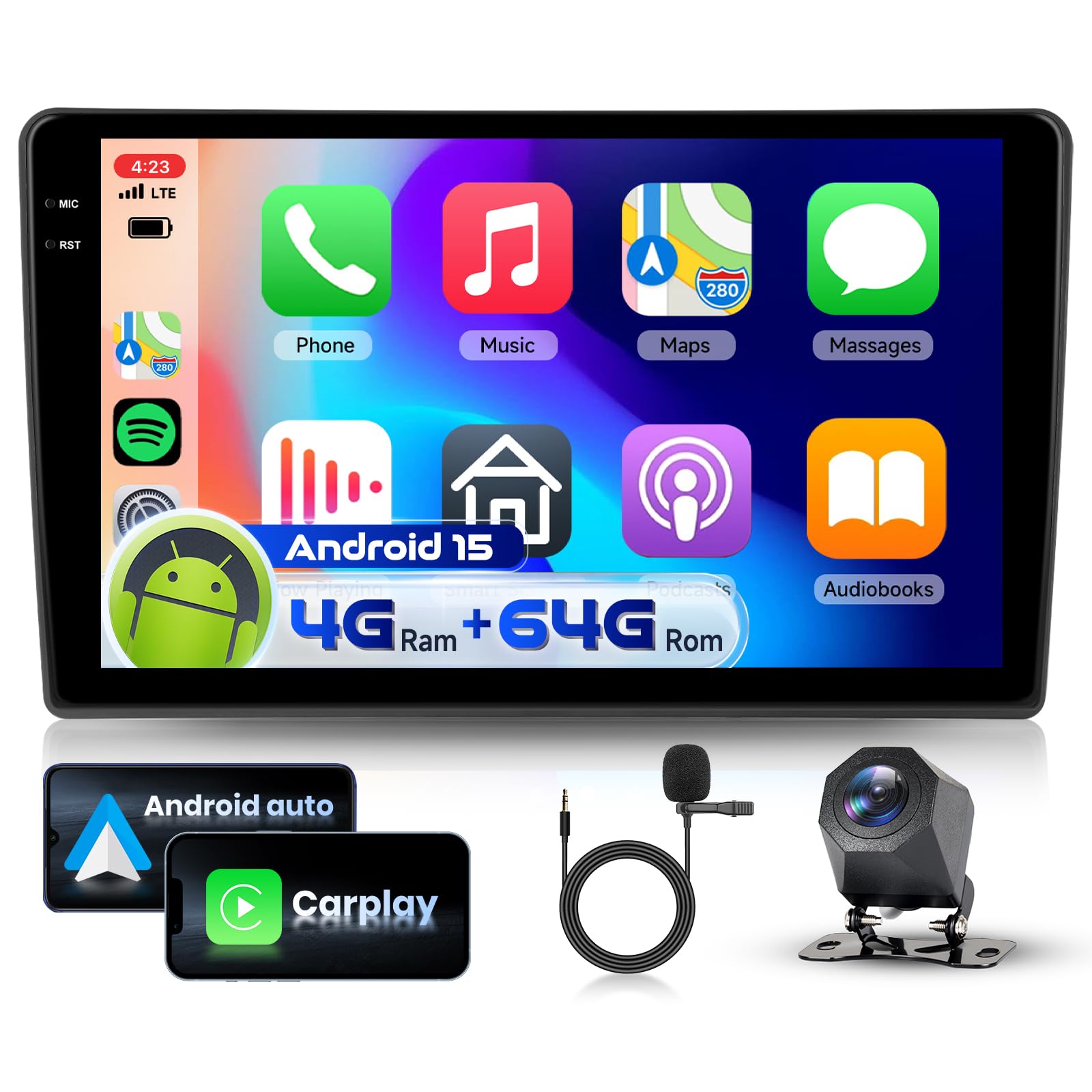 4G 64G VECHTEL 9" Radio para Coche con Bluetooth para VW Touareg 2003-2010 Carplay Android Auto,GPS,RDS/FM Radio con cámara de visión Trasera