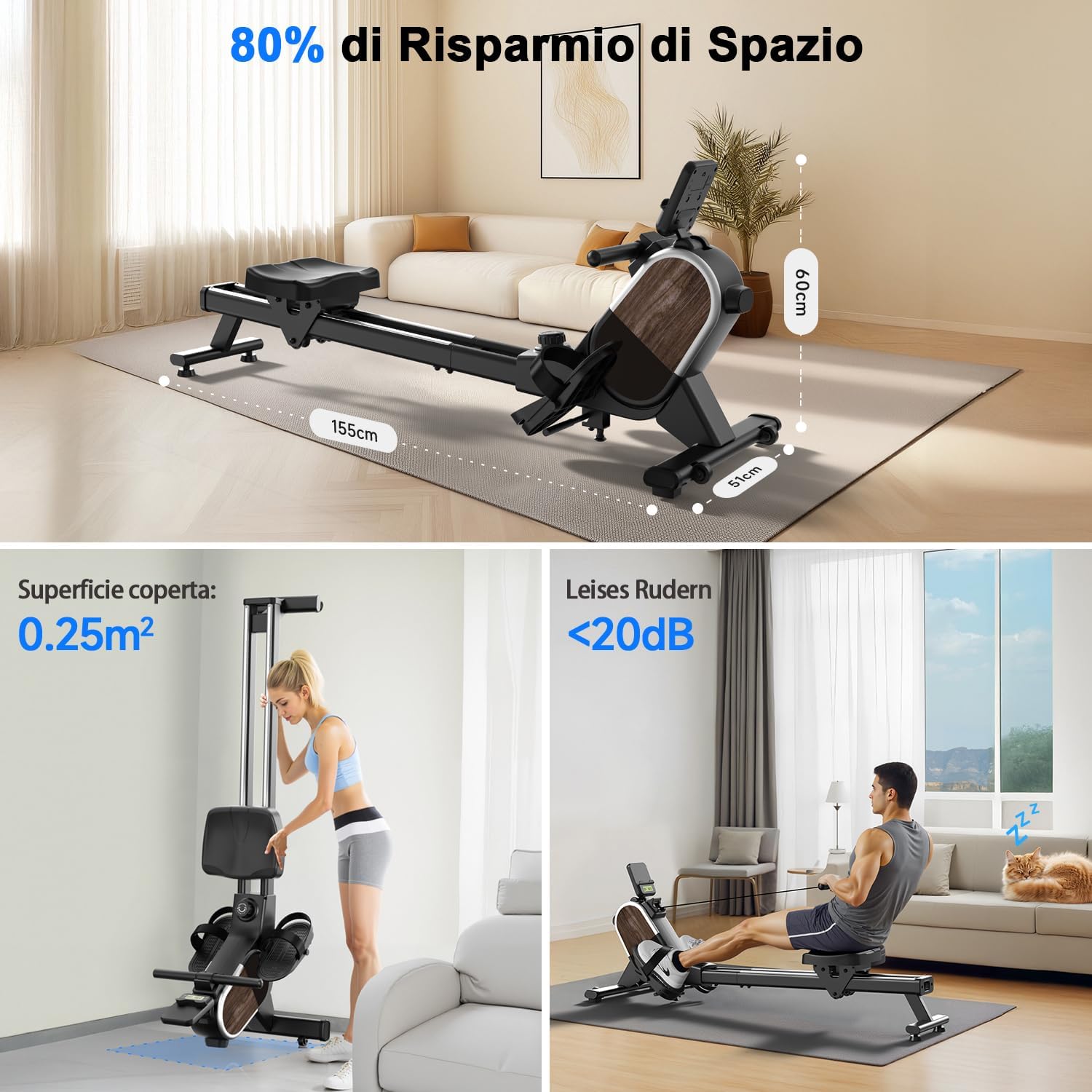 CHAOKE rowing machine folded for storage