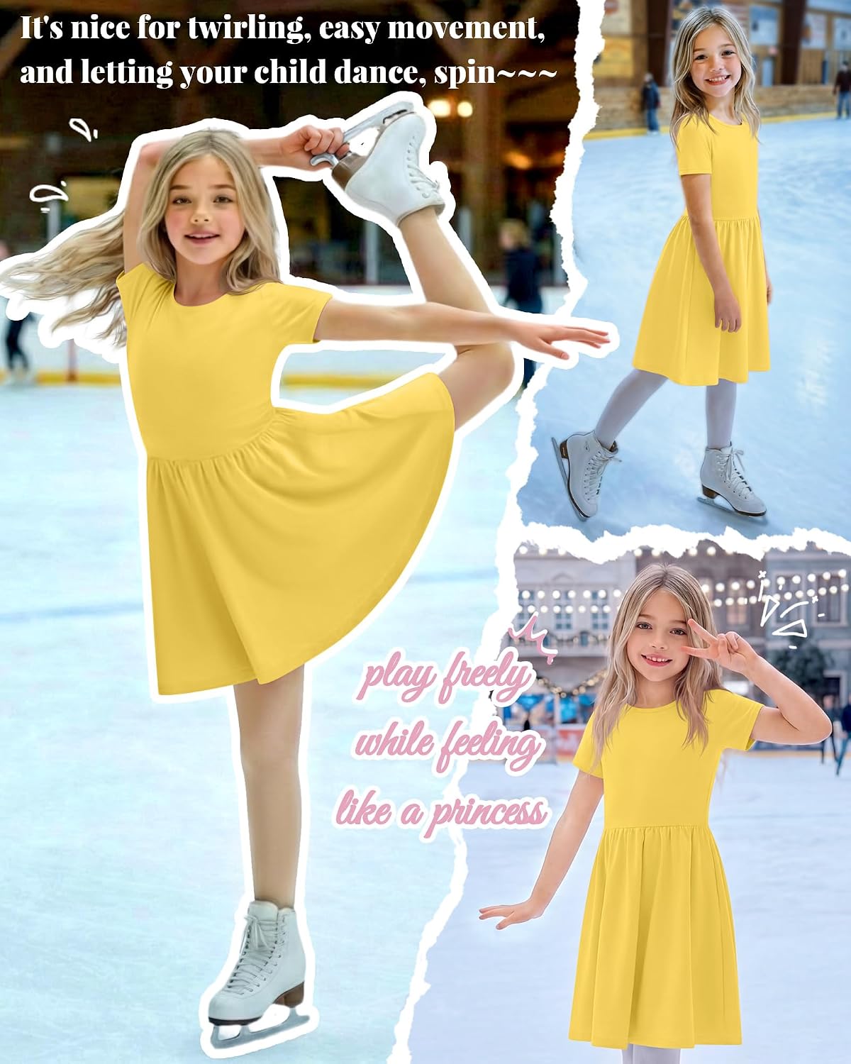Oakgarden Girls Dress Short Sleeve Skater Twirl A Line Swing Dresses | Summer Dress, Crew Neck, Casual Basic, 5-14 Years, Stylish, Holiday, Party, Birthday
