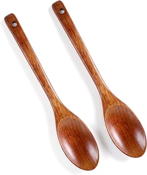 12 Inch Wooden Cooking Spoons, 2 Pcs Wooden Spoons for Cooking, Large Kitchen Mixing Spoon for Nonstick Cookware Mixing Serving Salad Heat Resistant Durable Comfort Grip Kitchen Utensils