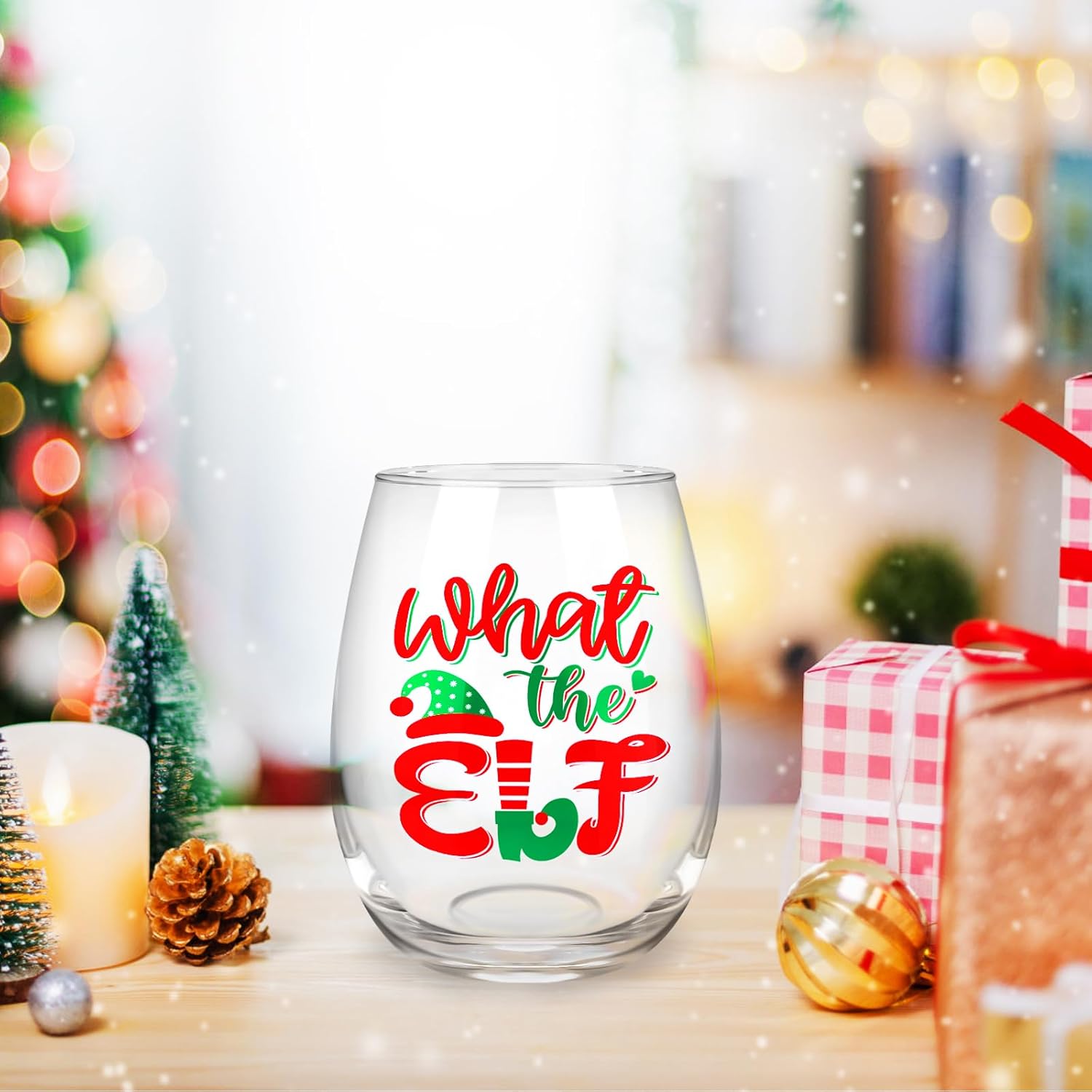 4 Pack Funny Christmas Stemless Wine Glass 17 oz Let's Get Elfed Up Christmas Wine Glass Xmas Tumbler Drinkware Gifts for Holiday Wedding New Year Party - Image 7