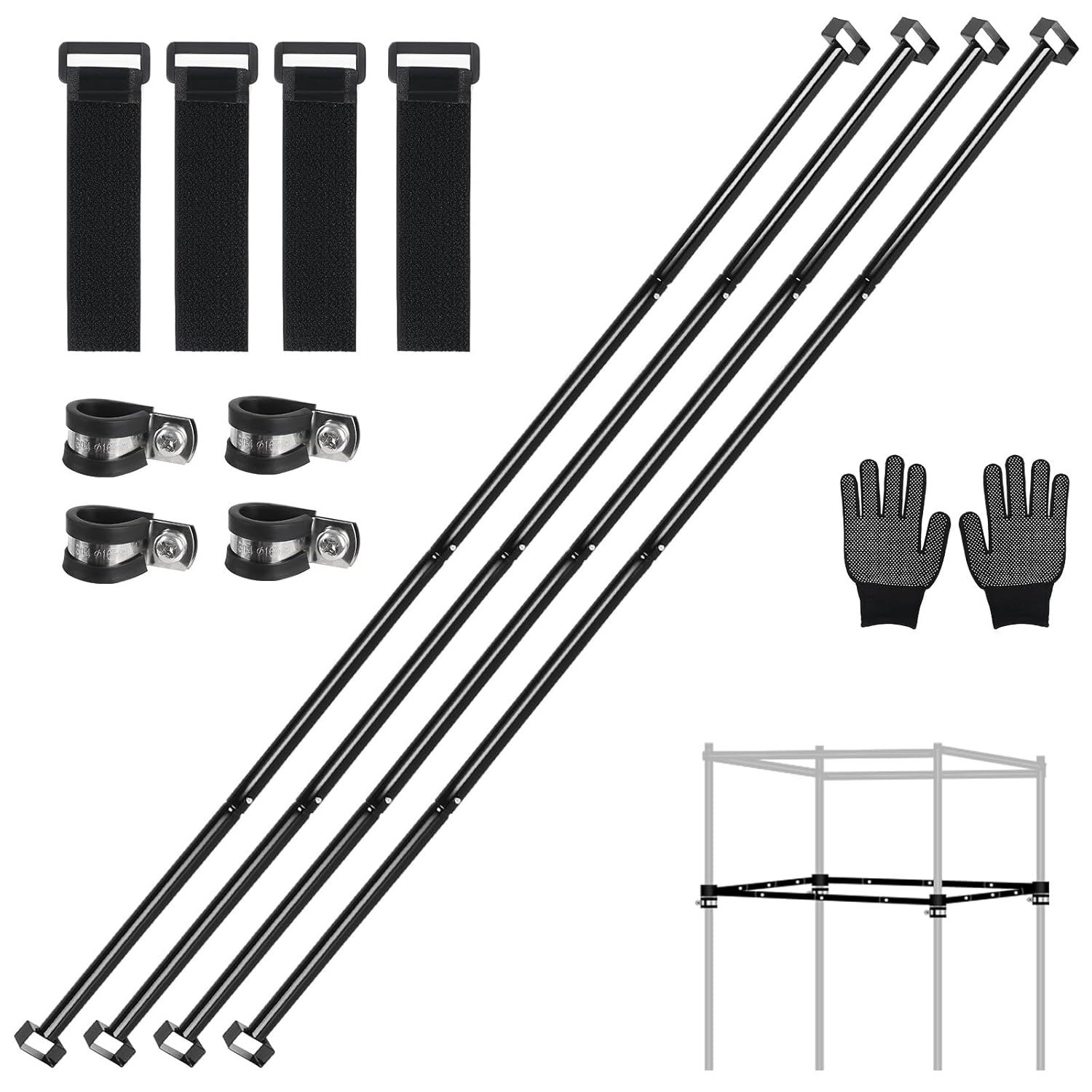 Heavy-Duty Grow Tent Mounting Bars Durable Side Support Pole with Non-Slip Hook and Loop Straps for Indoor Grow
