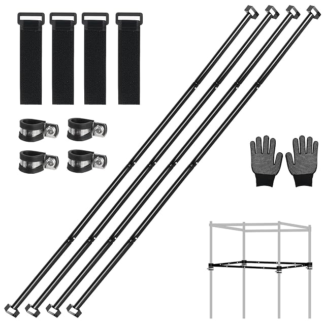 Heavy-Duty Grow Tent Mounting Bars Durable Side Support Pole with Non-Slip Hook and Loop Straps for Indoor Grow