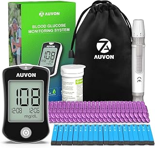 AUVON Blood Glucose Monitor Kit, High Accuracy Blood Sugar Test Kit with 50 Glucometer Strips, 50 30G Lancets, 1 Lancing Devices, DS-W Diabetes Testing Kit, No Coding Required, Travel Size