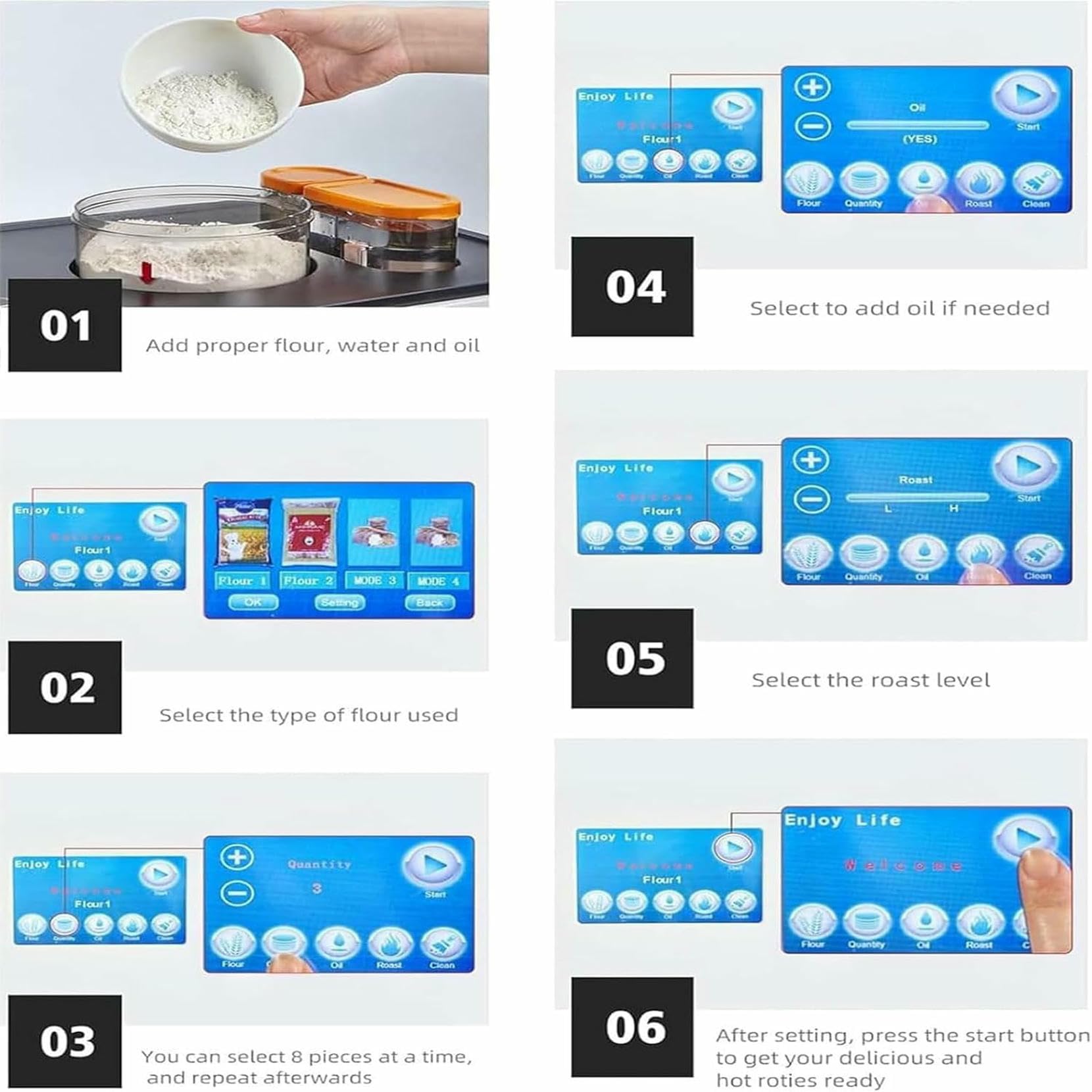 Vollautomatischer Roti- Und Chapati-Maker, Machen Sie 8 Köstliche Flachbröte Und Pitas In Einem Gehen Mit Einem, Tastenbedienung, Für Perfekte Indische Roti, Smart Display Touchscreen, 110v / 220v