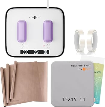 HTVRONT 12X10 Heat Press Machine Bundle - H10 12X10 Heat Press & 15X15 Heat Press Mat & 3 Pack PTFE Teflon Sheet & 2 Rolls 20mm x 33m Heat Transfer Tape