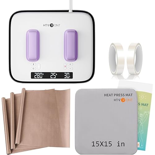 HTVRONT 12X10 Heat Press Machine Bundle - H10 12X10 Heat Press & 15X15“ Heat Press Mat & 3 Pack PTFE Teflon Sheet & 2 Rolls 20mm x 33m Heat Transfer Tape