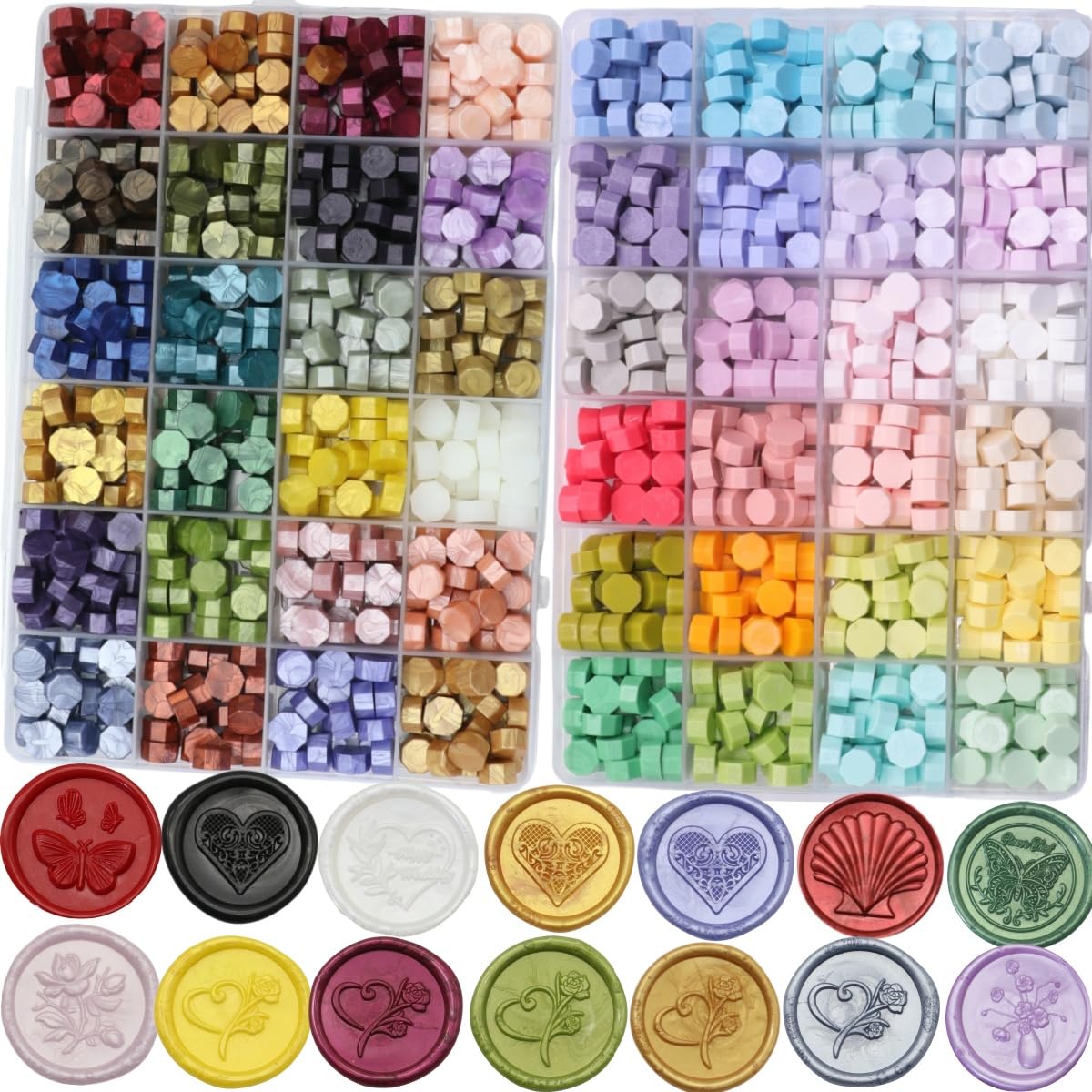 1250 Pcs Assorted Color Sealing Wax Beads Bulk - 48 Colors Wax Seal Pellets Kit for Stamp Seals, Wedding Invitations, Envelope Sealing, DIY Crafts - Multicolor Pellets for Gift Ideas (A, 48)