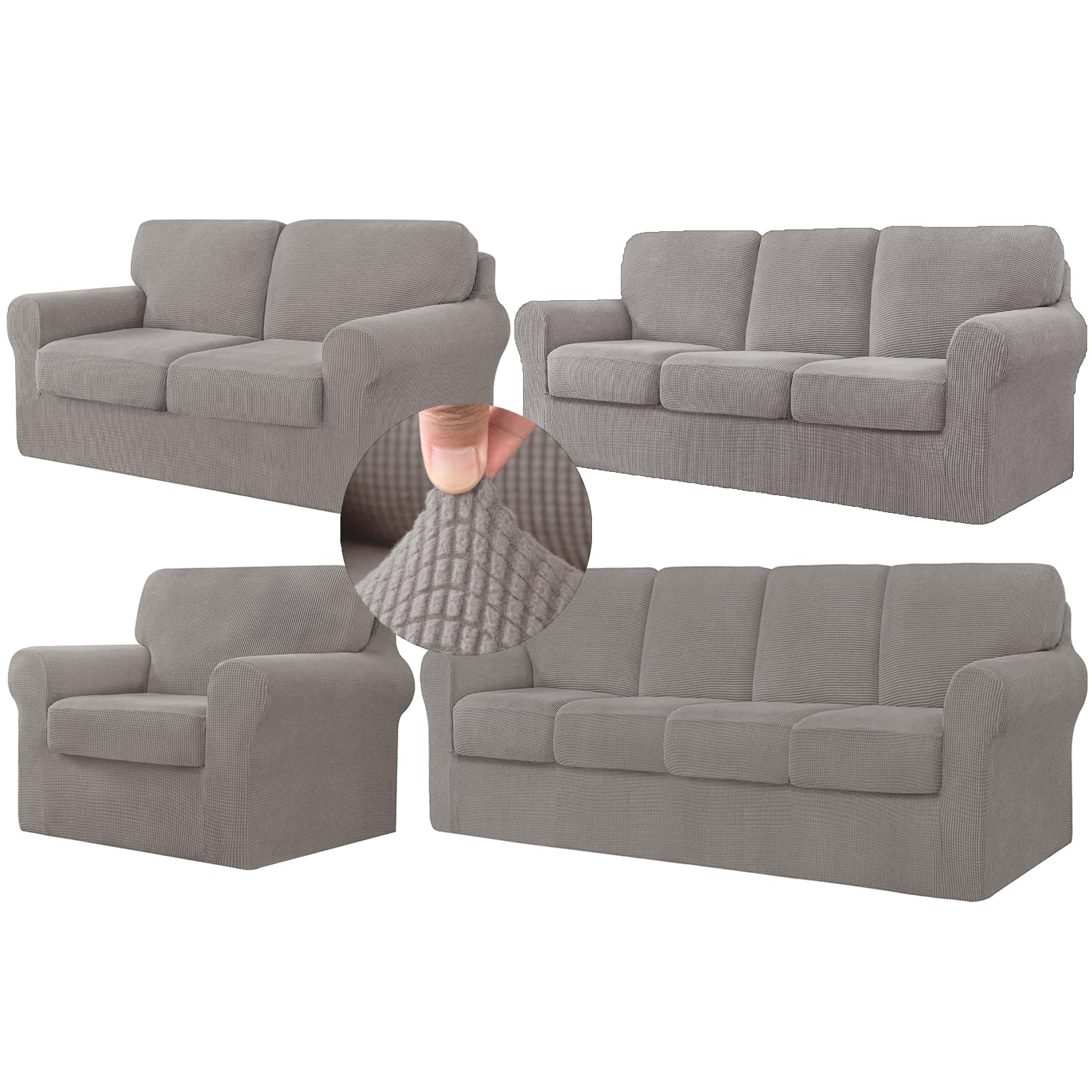 OREZAUQS 1/2/3/4 Seater Sofa Cover with Separate Cushions and Backrests Covers Stretch Sofa Slipcover Replacement Furniture Protector (20,2 Seater)