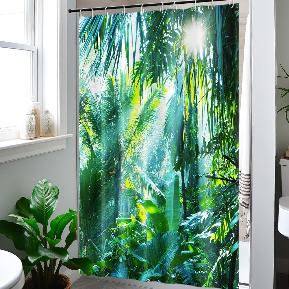 Uiiooazy Cortina de Ducha de Hoja Eucalipto, Cortinas de Ducha Verde Oro Abstracto Planta Cortinas de Baño Antimoho Impermeable Lavable Tejido de Poliéster Cortina Ducha con Ganchos 90x180cm — view 266