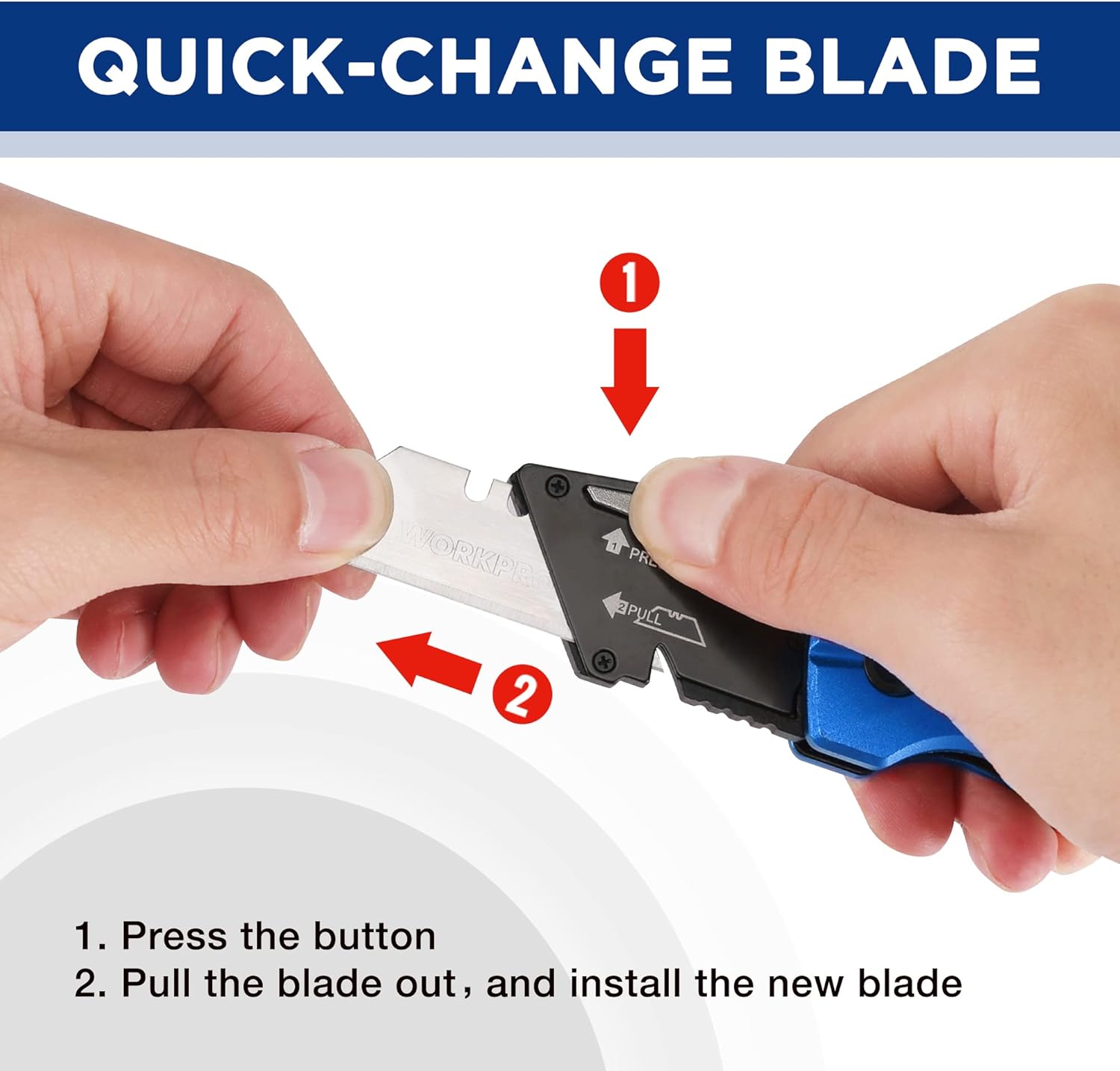 WORKPRO Folding Utility Knife, Heavy Duty Metal, Quick Open Botton Lock Box Cutter, Quick Change Blade Razor Knife, 1PC with 10 Extra SK5 Blades