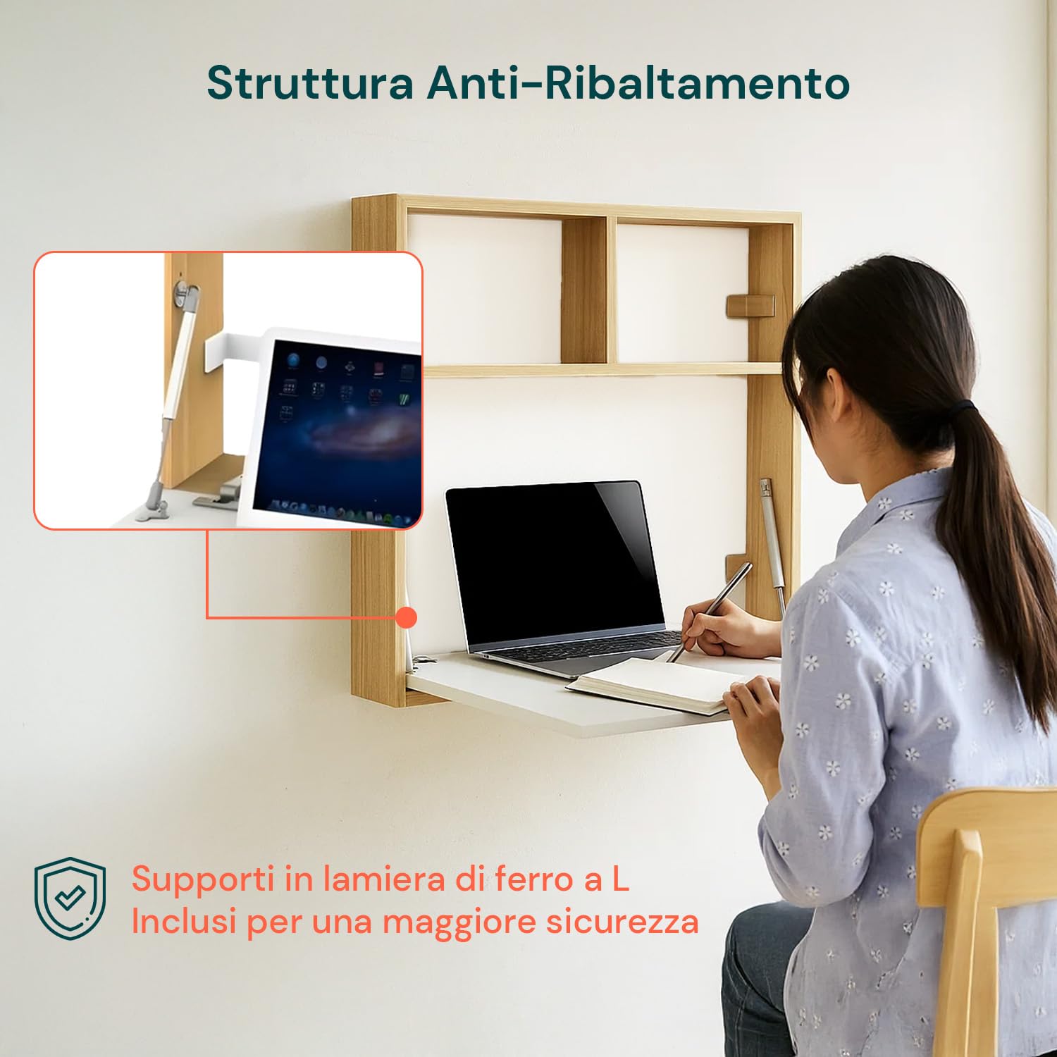 Wintem - Scrivania a Muro Richiudibile con Ripiani Portaoggetti, Design Salvaspazio per Casa e Ufficio, Facile da Ripiegare, Ideale come Scrittoio da Parete Moderno e Funzionale