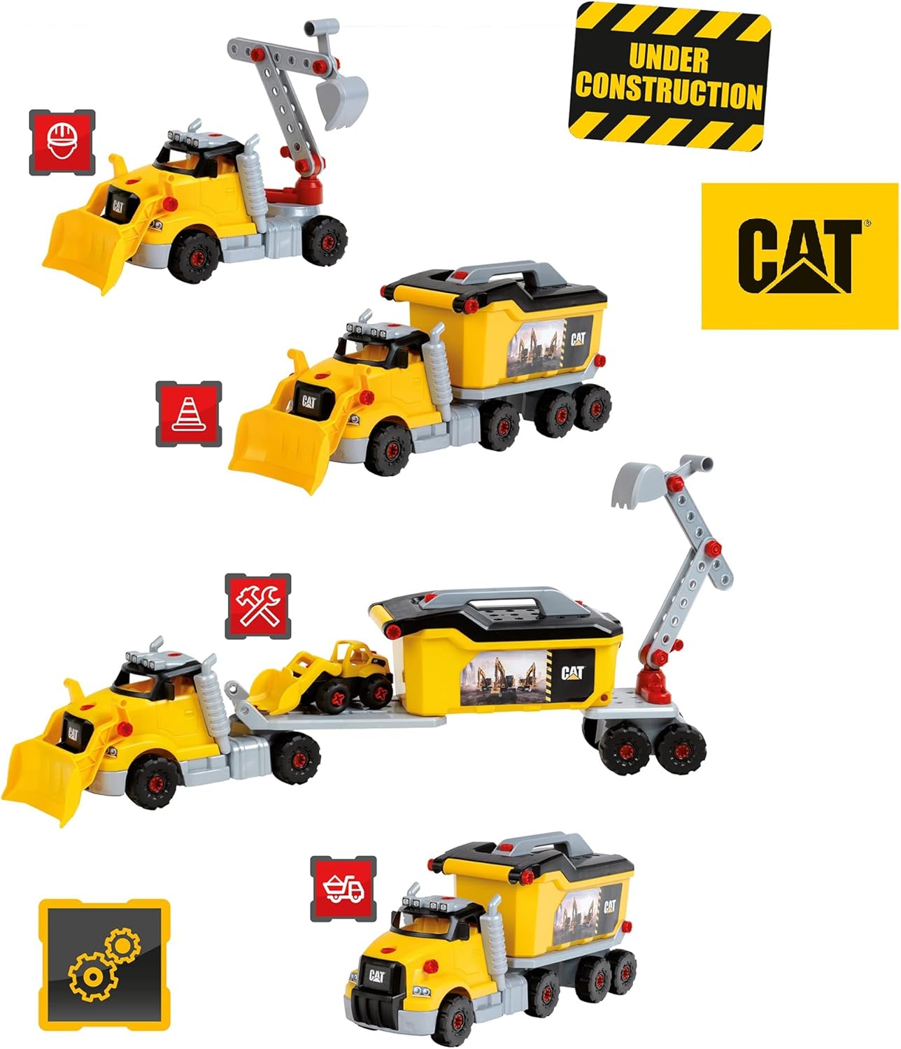 CAT®: Screw Truck 4-in-1 Set - Theo Klein 23 Piece Assembly Construction Toy with Toolbox, Including Digger & Dumper, Kids Pretend Play, Ages 3+