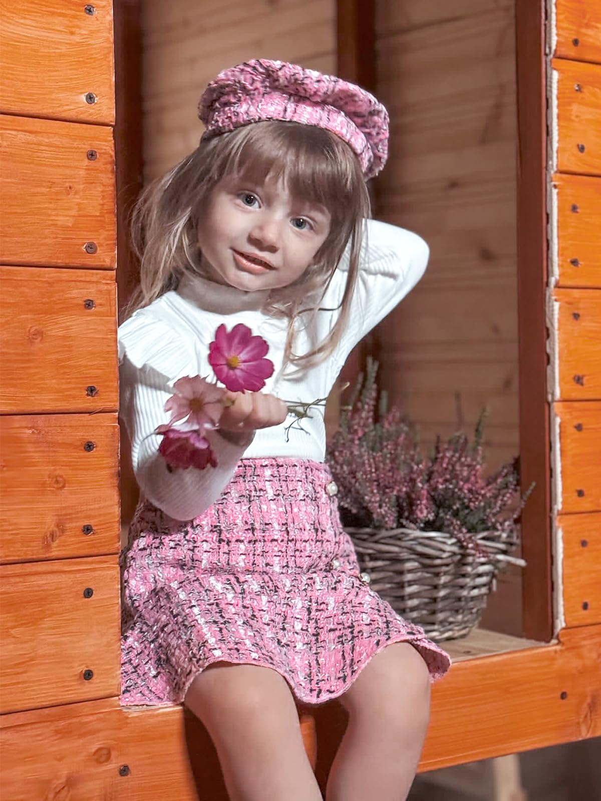Miipat Baby Mädchen Kleidung Kleinkind Mädchen 3pcs Outfits Set Lange Ärmel Tops mit Mini Röcken Sets Herbst Winter Babybekleidung Mädchen Bekleidungssets mit Hut