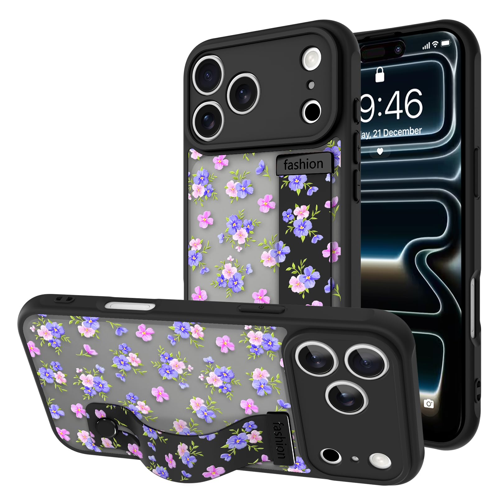 Coque pour iPhone 17 Pro - Joli motif floral - Noir