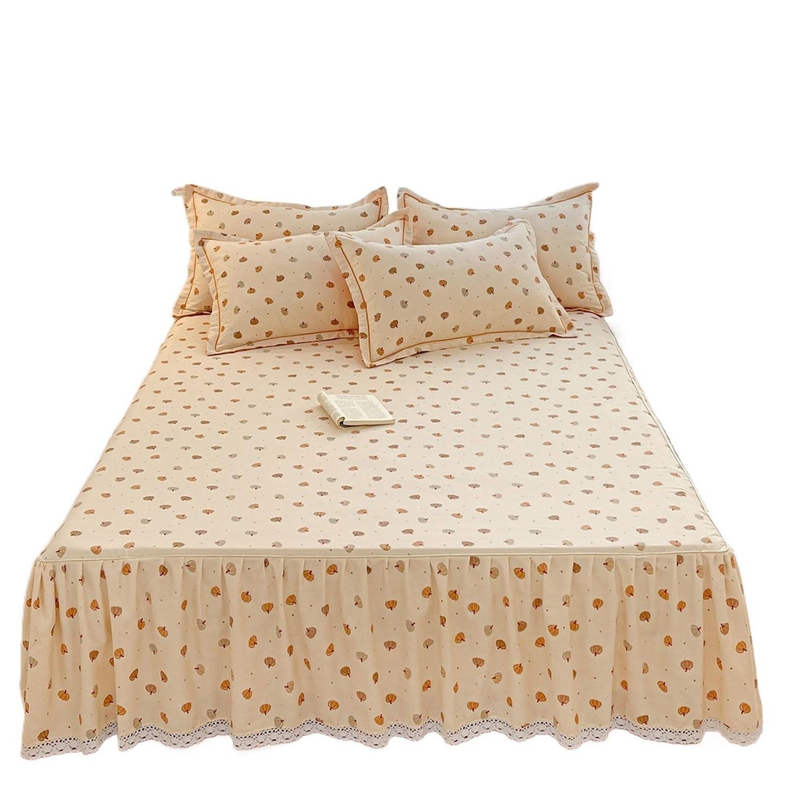 Floral Style Bed Skirt Single/Double/Queen/King Size Cover Bedspread Ruffles Linen(C,SKing 200x220cm 1pc)