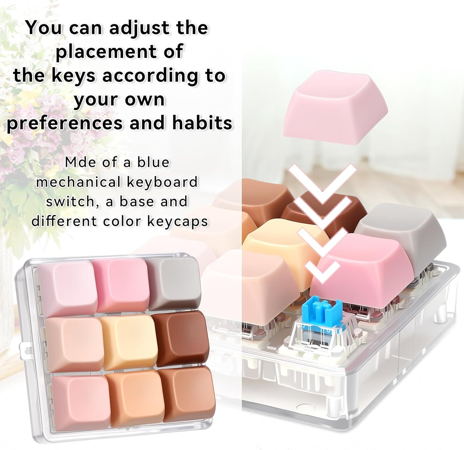 Keyboard Fidget Toy, 9-in- 1 Keyboard Keychain Push Bubble Sensory Fidget Toys, Anxiety and Stress Relief Gifts for Children Adults Friends (Mondrian)