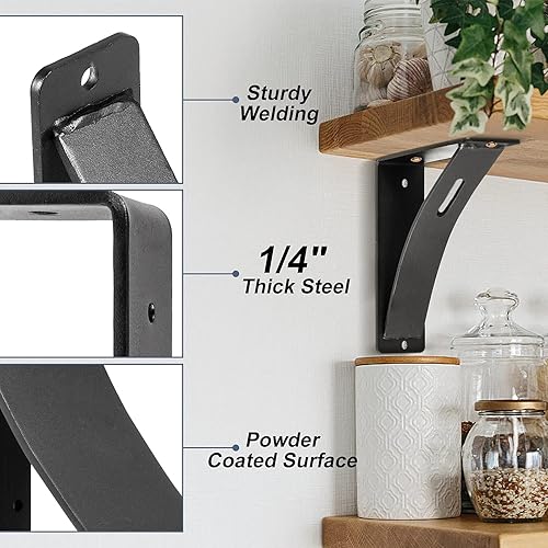 Miniatura 3 de HomiShare 2 soportes de estante resistentes de 7 x 6 x 2 pulgadas, soportes de acero de capacidad de carga de 450 libras, soportes triangulares de
