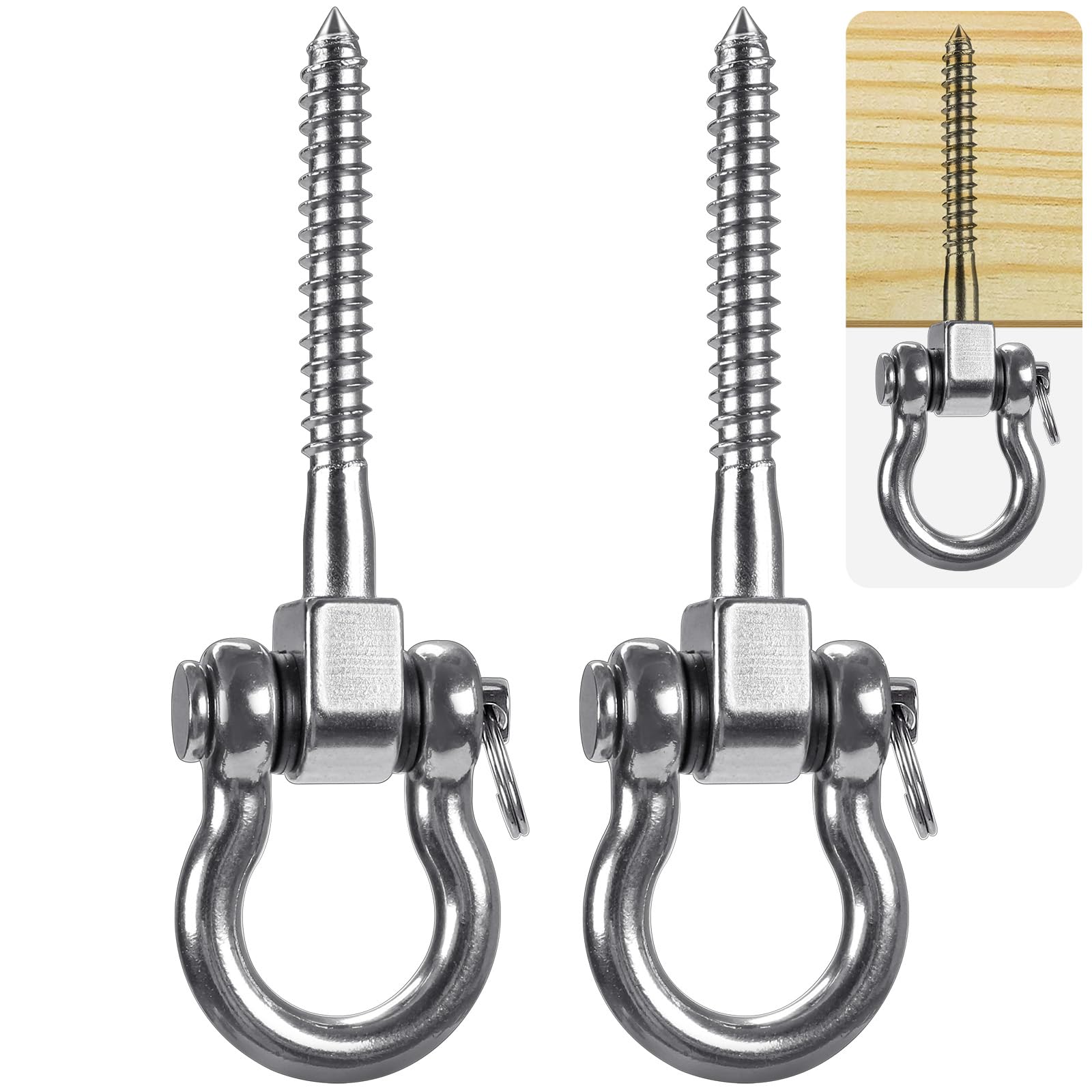 SELEWARE 2 Pezzi 900KG capacità Acciaio Inossidabile Heavy Duty Gancio Appendiabiti, Gancio soffitto, Gancio Altalena con bullone per calcestruzzo Set di Legno Parco Giochi per Bambini Outdoor