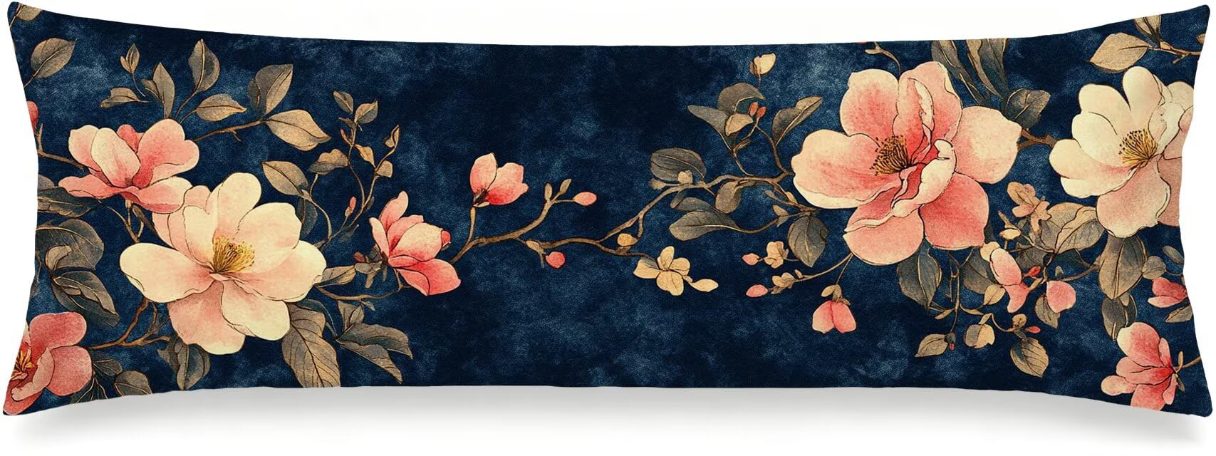 Poszewka 50 x 150 cm Granatowy Pościel Długie Poduszki Kwiat, m-223