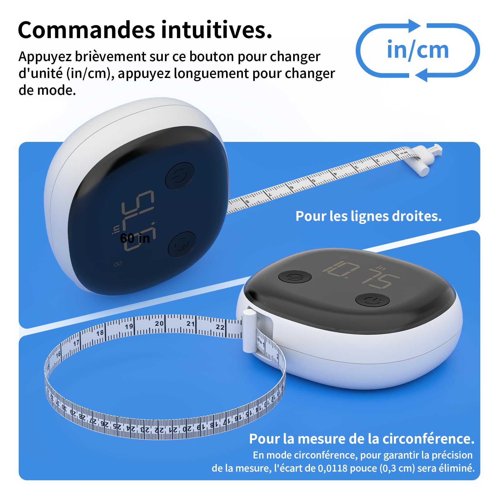 Healthkeep Mètre Ruban Rétractable et Connecté avec Application Bluetooth Rechargeable USB-C pour Mesure du Corps Gain de Muscle Remise en Forme et Musculation, 150 Centimètres / 60 Pouces