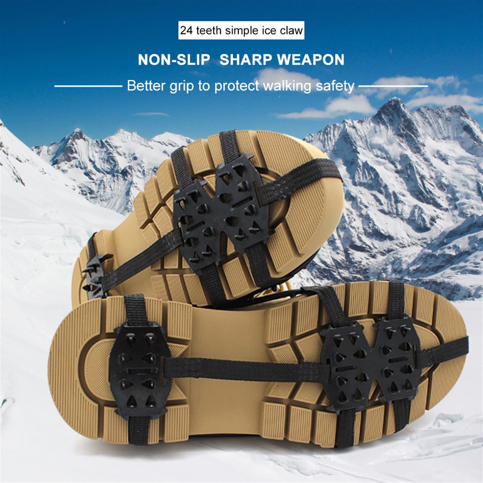 2 stücke 24 zähne eisgreifer Anti-rutschschuhe Spike Griffe sklee Winter Outdoor Klettern Schnee über Schuhe deckt strampons schwarz 678 (Color : M)