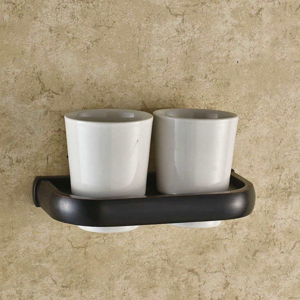 Support de brosse à dents mural noir avec double tasse verre