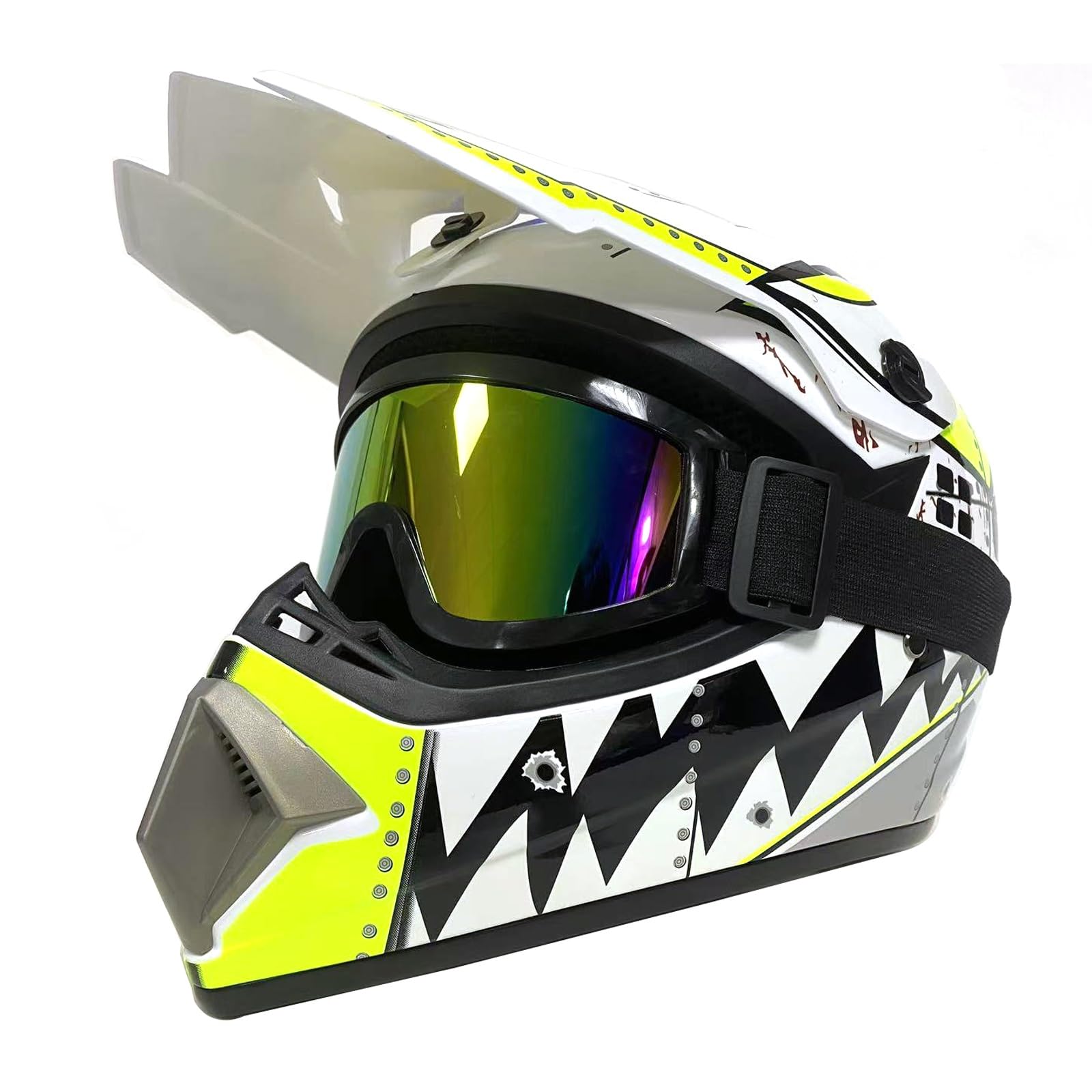 Casco de moto infantil, cruz para niño, con guantes, máscaras, gafas, para BMX MTB Quad Enduro ATV Scooter, ECE Standard(M(54 ~ 55 cm))