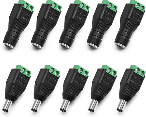 Chanzon 5 machos  5 hembras Conector de alimentación de 12 V CC de 0217in x 0083in enchufe de alimentación de 24 V para tira de LED CCTV cable de