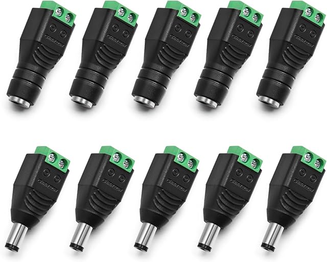 Chanzon5 x Male + 5 x FemaleDC Power Connector 5.5mm x 2.1mm 12V 24V Power Jack Socket for Led Strip CCTV Security Camera Cable Wire Ends Plug Adapter 5 Pairs