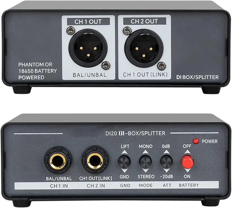 Active DI Box, Direct Box de Canal Duplo Com Isolamento de e Resposta de Frequência de 20 Hz a 20 KHz, para Estúdios de Gravação Profissionais e Apresentações Ao Vivo