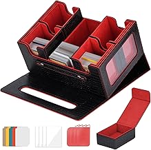 CAUTIOUS MTG Card Deck Box, 1400+ Card Deck Box with 10 Coloured Dividers, 4 Square Box with 4 Separators and Clear Cover for Magic Commander YGO MTG Cards Red Box