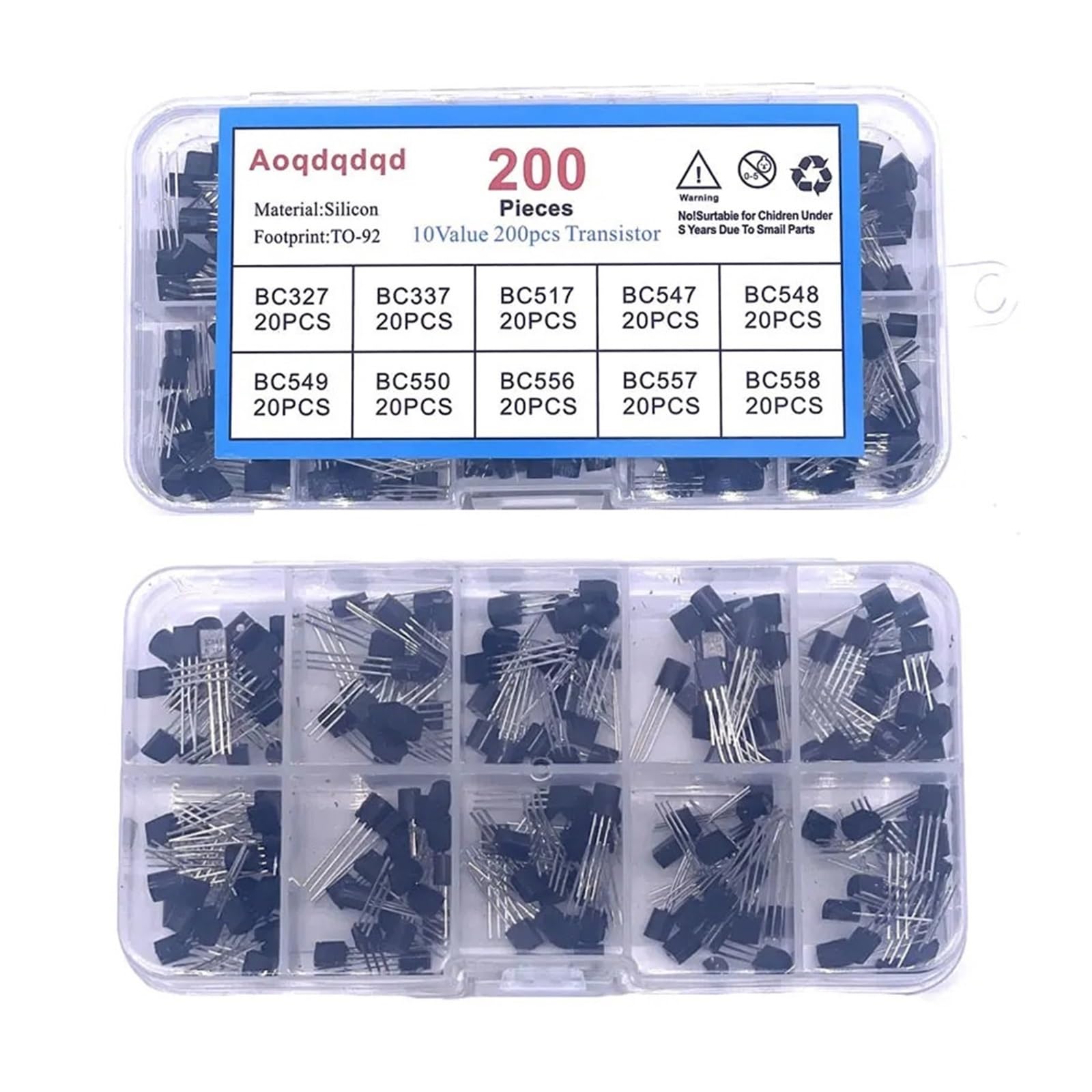 200PCS TO-92 Series Transistor Set 20pcs of each of 10 sizes BC327 BC337 BC517 BC547 BC548 BC549 BC550 BC556 BC557 BC558(24Values-480pcs)