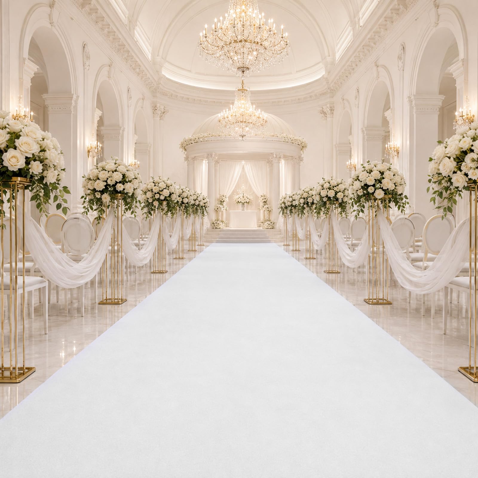 THMINS White Carpet Runner, 130 GSM Polyester Aisle Runner, 1 x 3 m