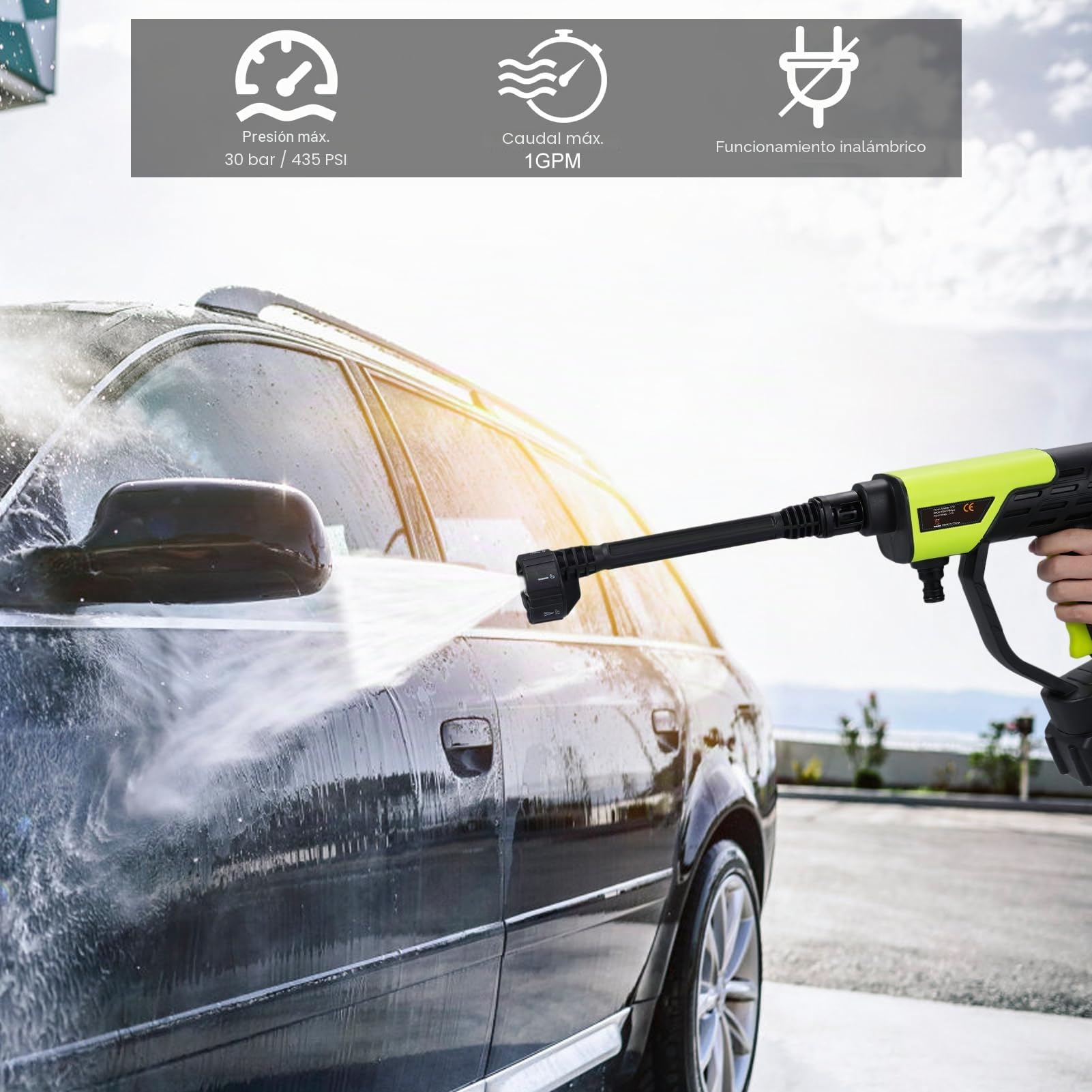 Shkalacar 21V Hidrolavadora Inalámbrica, limpiadora Portátil con 2 Baterías, Boquilla 6 en 1, Cañón de Espuma, Manguera de 16 Pies para Riego, Limpieza, Lavado de Autos, Lavado de Pisos