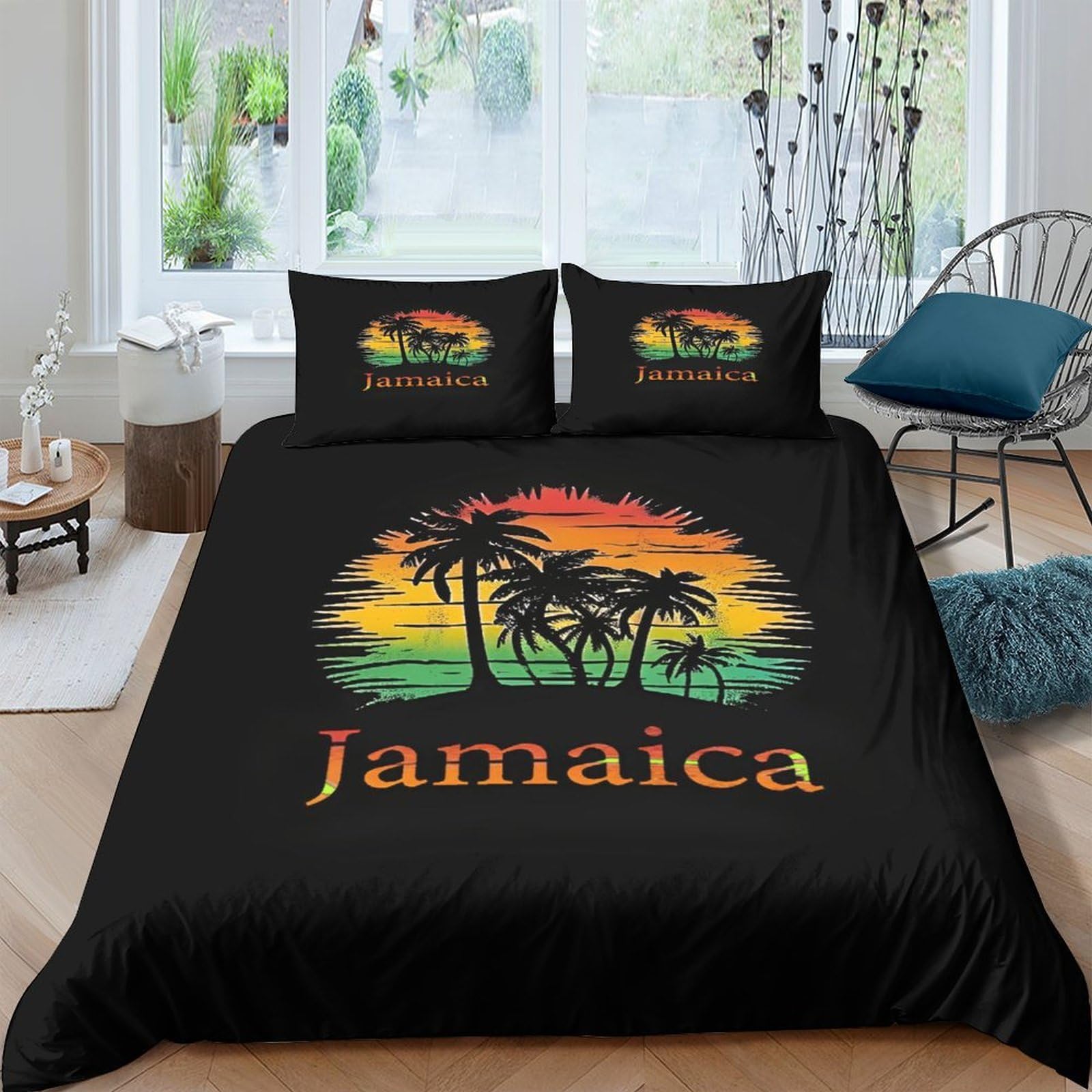 Ctjqhvkz Style-3 3D Printed Jamaica Sunset Fitted Sheet Microfiber Soft Palm Tree Bed Cover For Bedroom Guest Room Mattress Decor Single（135X200cm）