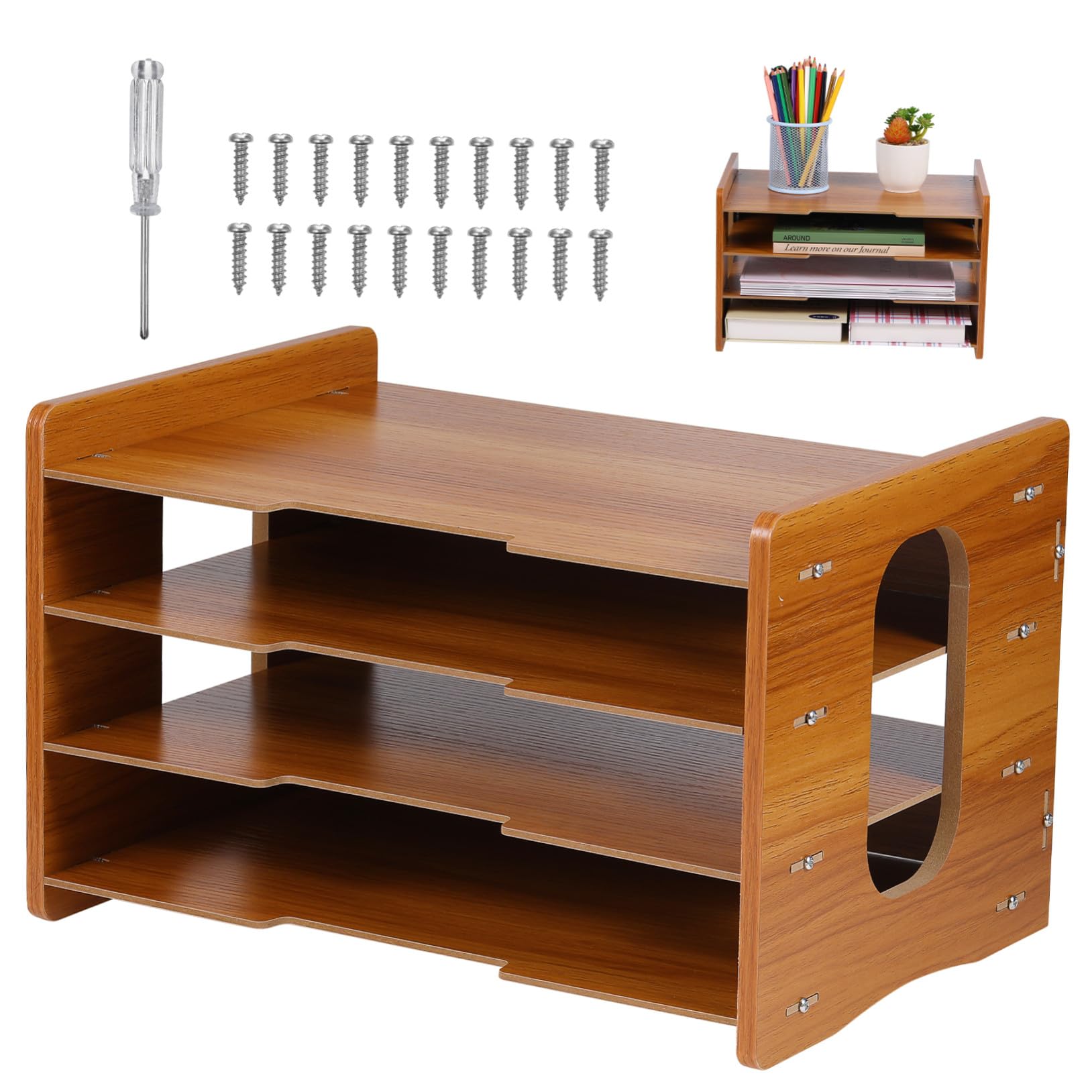 Gatuida Organizer da Scrivania in Legno Design Verticale Stabile 4 Livelli Vaschetta Portadocumenti Salvaspazio e Facile da Ordinare per Ufficio e Studio