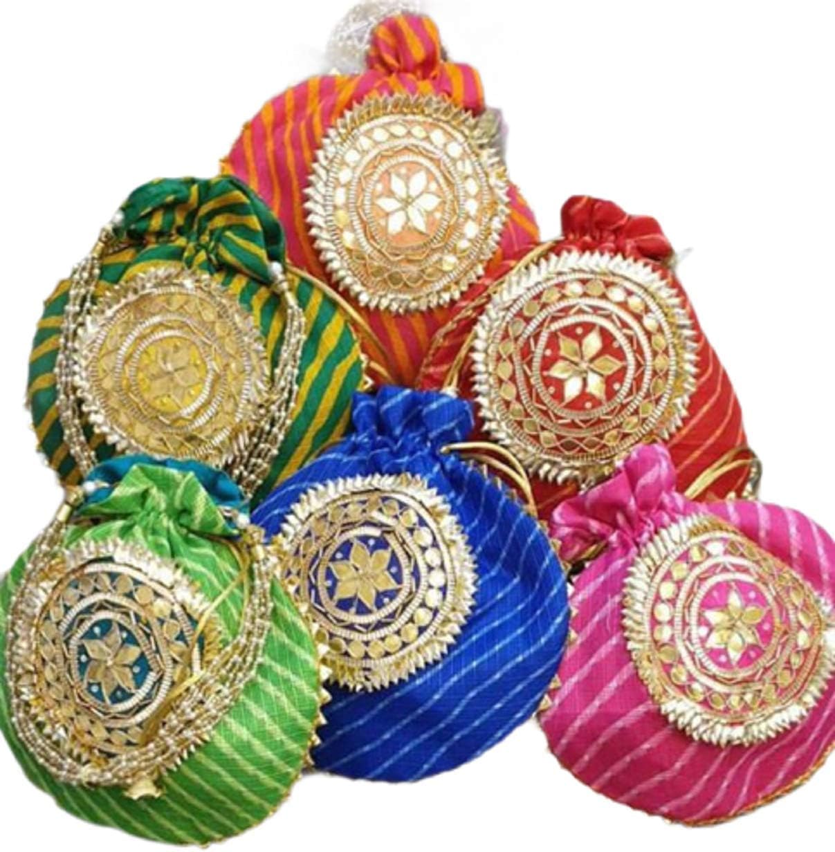 IGH India Gift Hub Indian Handmade Women's Embroidered Potli Purse Bag Pouch Drawstring Bag | Pack of 5