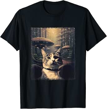 Amazon | 面白い猫 UFO 面白い猫 Tシャツ | Tシャツ・カットソー
