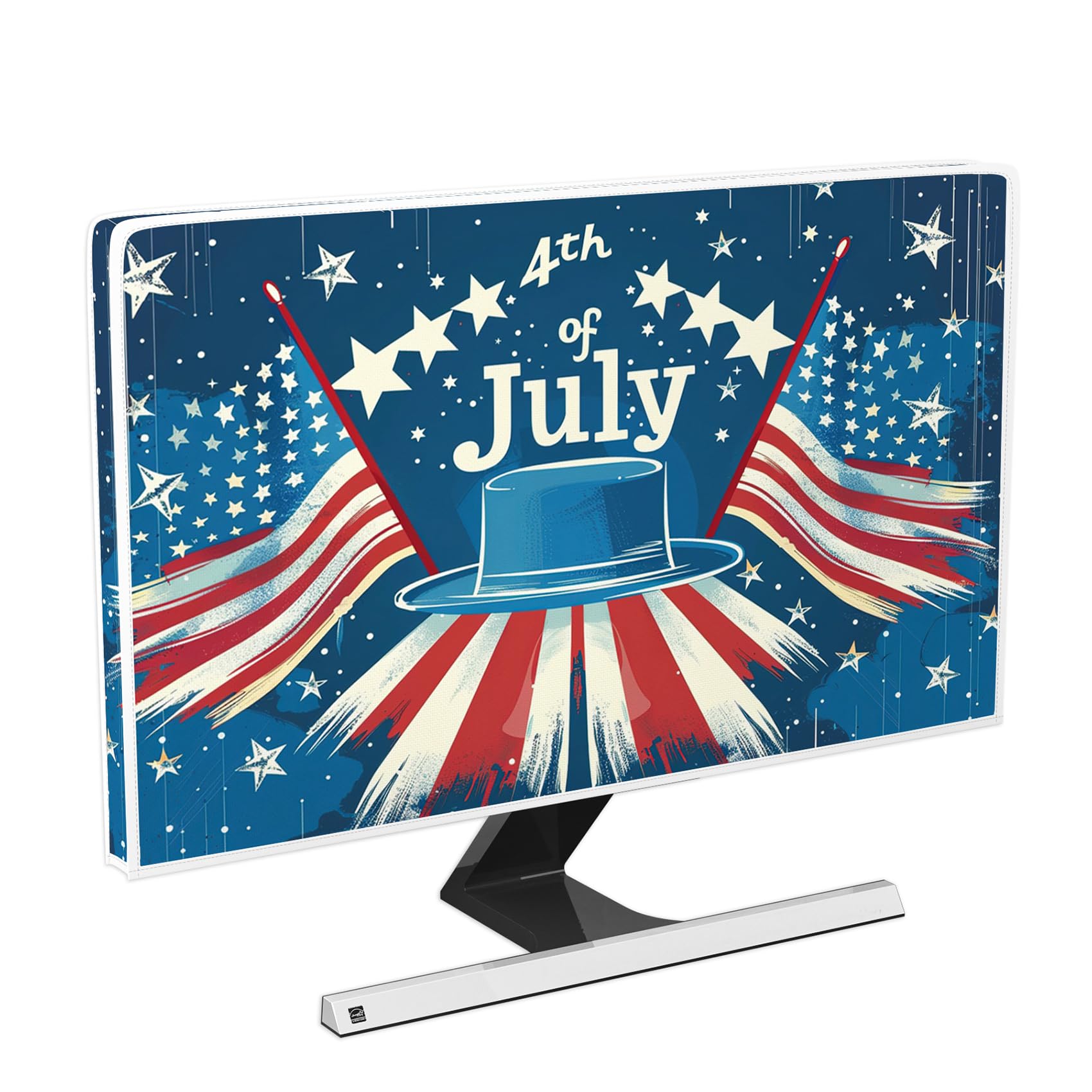 4th of July Computer Monitor Dust Cover 26, 27, 28 Inch Patriotic American Flag Veterans Day Dust Proof Monitor Covers Protective Sleeve for iMac, 22-25 Inch PC, Desktop Computer and TV
