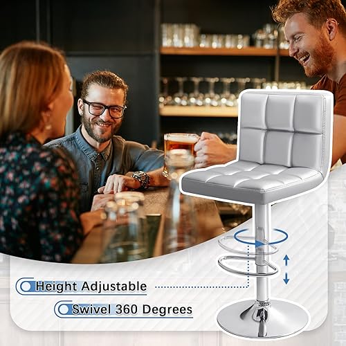 Vista 37 de Homall - Taburetes de bar de cuero sintético, con altura ajustable, giratorios, hidráulicos sin brazos, taburete de bar y cocina cuadrado de altura