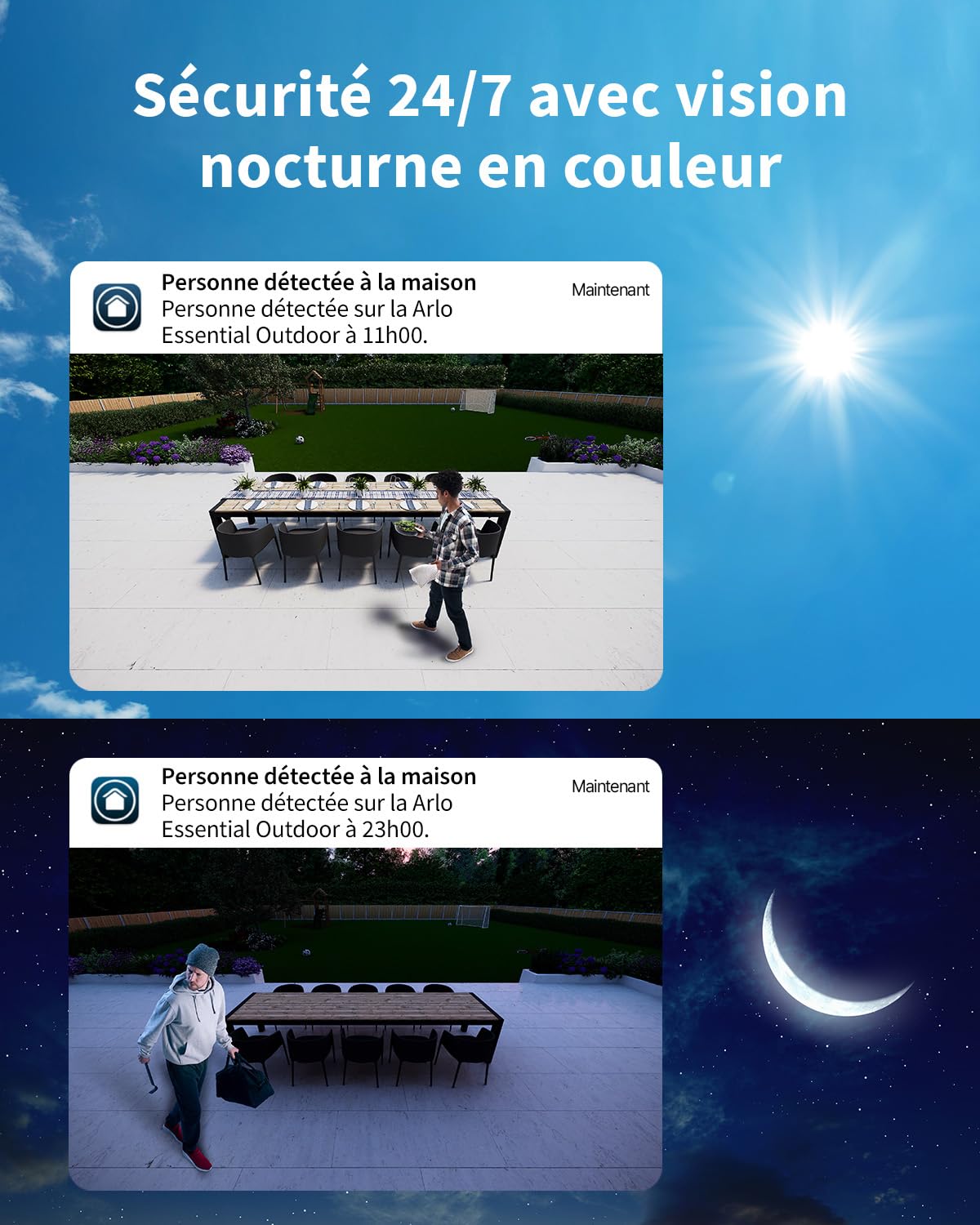 ARLO Essential 2 FHD, Caméra de Surveillance WiFi Extérieure sans Fil, Détection par IA, Vision Nocturne Couleur, Audio bidirectionnel, Compatible avec Alexa, Essai Secure Inclus, 2 Caméras