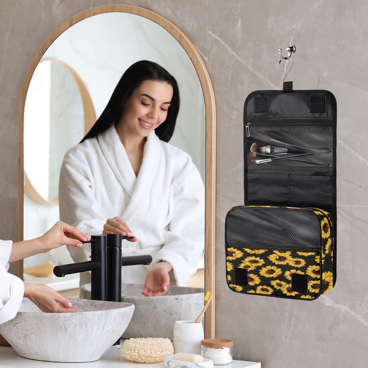 Słonecznik podróżna kosmetyczka kwiatowy wzór słonecznika torba do mycia torebka unisex wiszące przybory toaletowe organizer na kosmetyki, wielobarwny, Jeden rozmiar