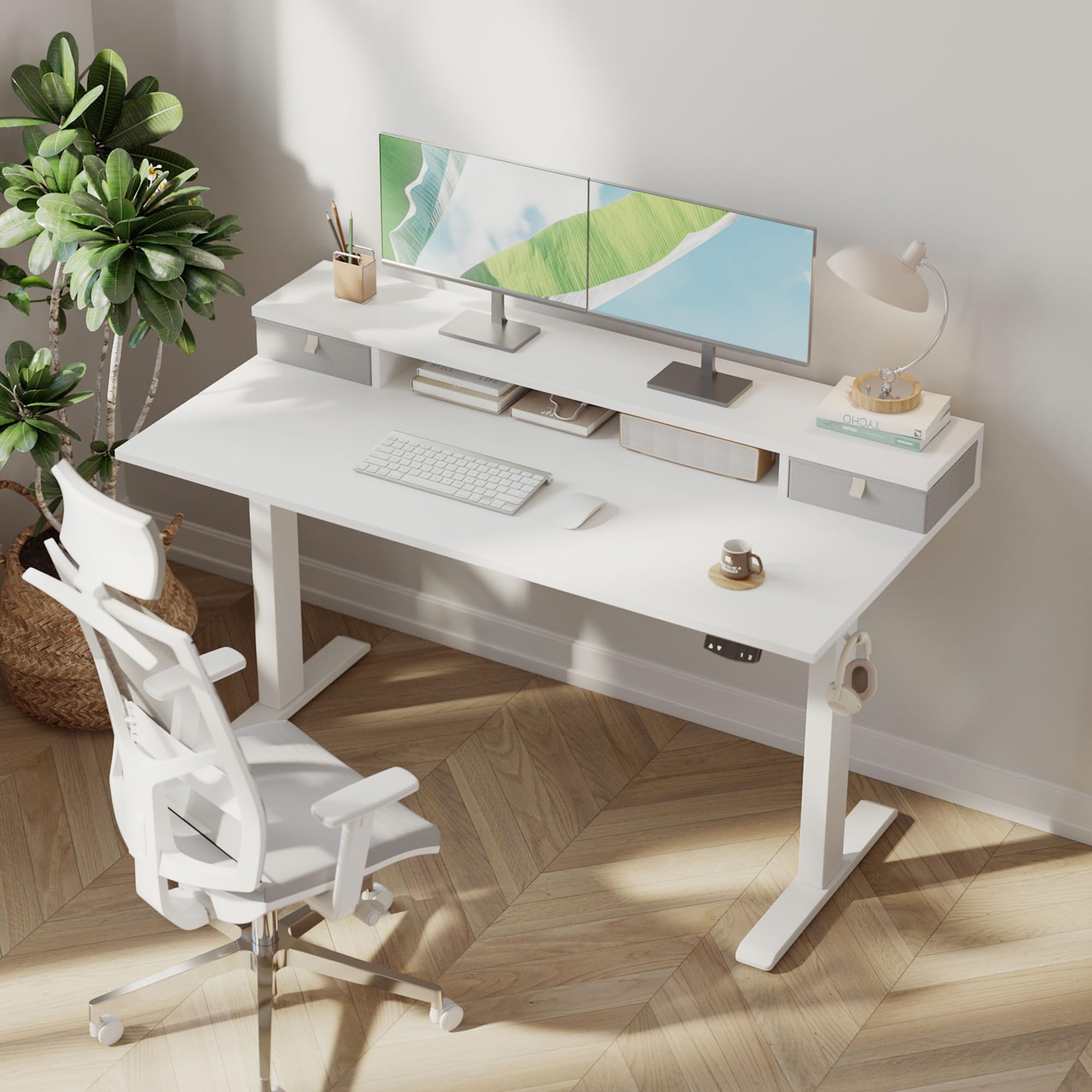 Klicelor 48 Inch Electric Standing Desk with Drawers Adjustable Height Small Sit Stand Desk for Home Office Compact — view 2